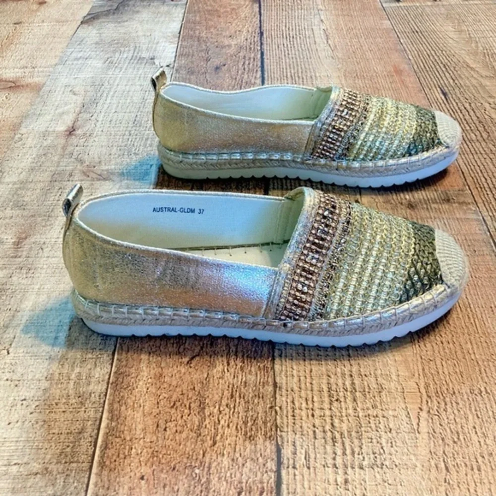 Patrizia‎ Spring Step Austral Gold Metallic Espadrille Flats Beaded Shoes EU 37